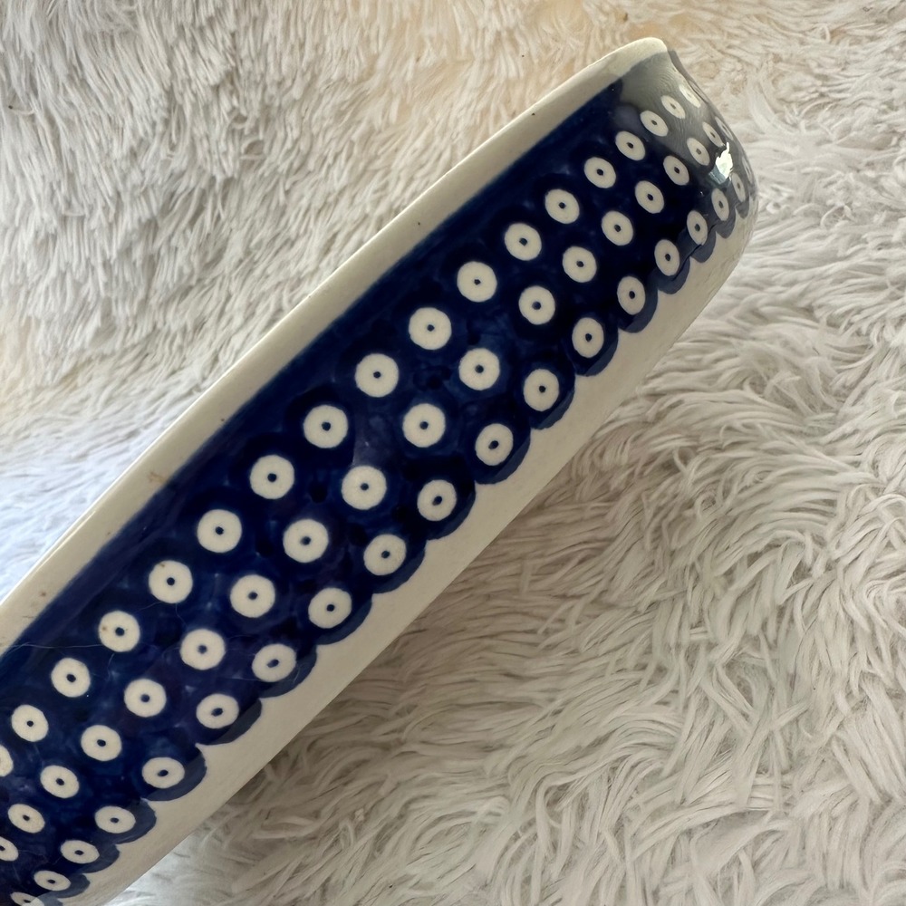Polish Pottery Boleslawiec Blue Rose Pattern Oval Baking Dish 12" x 8" Vintage - Picture 4 of 8